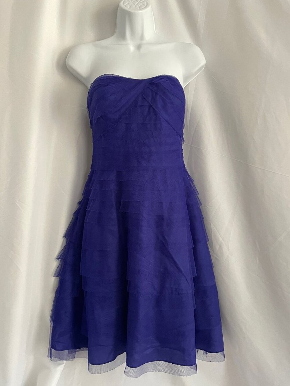 Adrianna Papell Deep Purple Cocktail Dress Sheer Overlay Fit Flare Prom Size 10